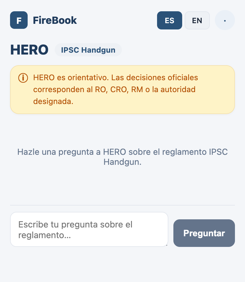 Pantalla de HERO antes de preguntar: el aviso de que es orientativo y el campo para escribir la consulta